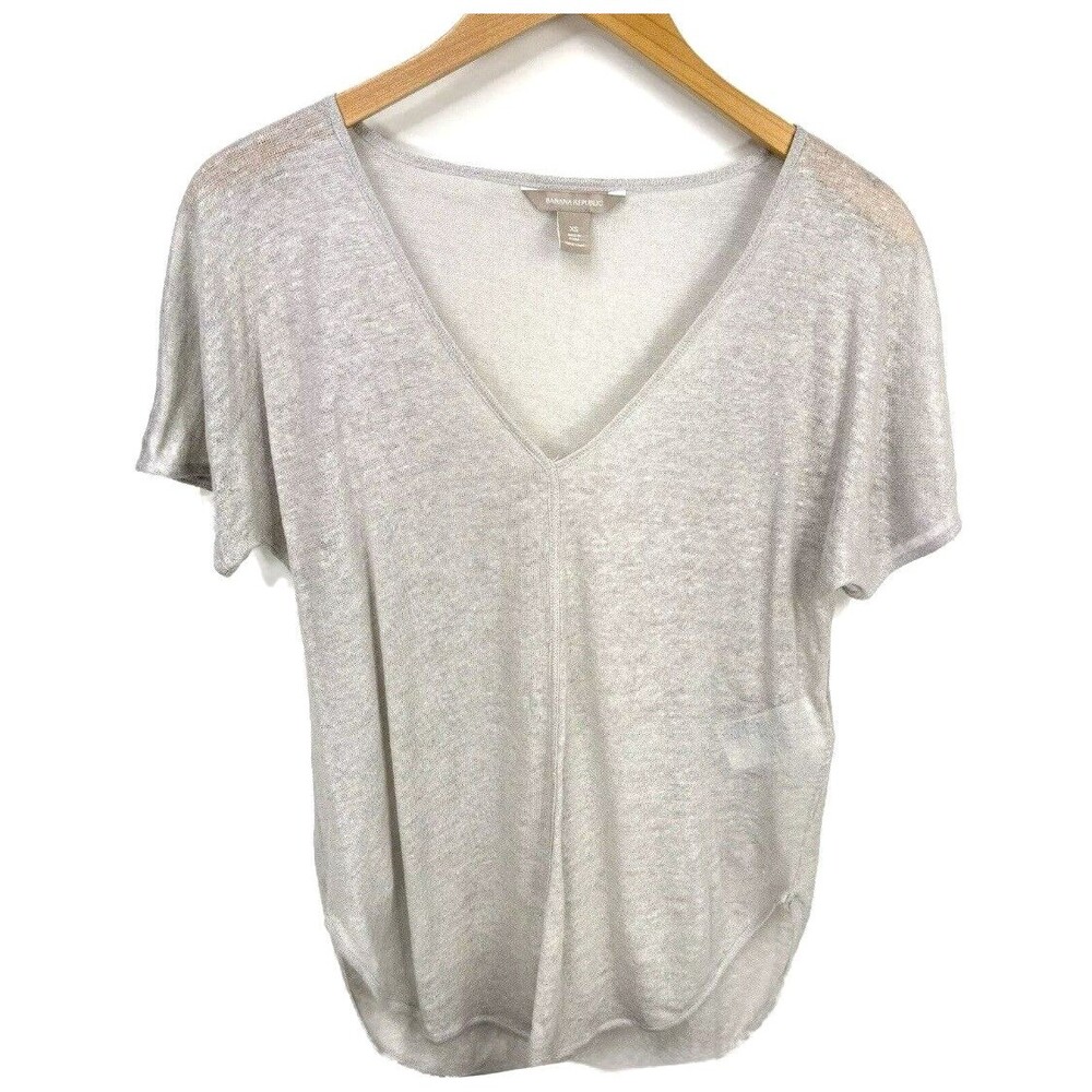 Banana Republic Linen V-Neck Tee Size XS Metallic Shimmering Sheer